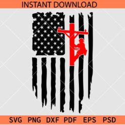 4th of July Lineman In US flag SVG, Patriotic Lineman SVG, Flag with Power Lineman SVG