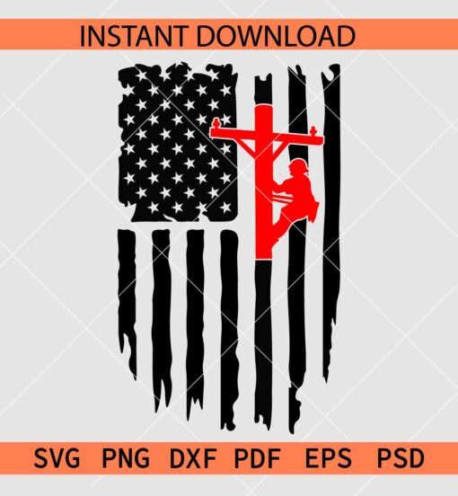 4th of July Lineman In US flag SVG, Patriotic Lineman SVG, Flag with Power Lineman SVG