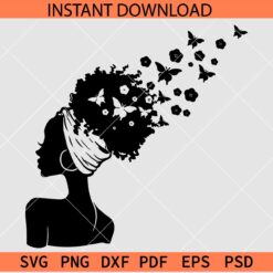 Afro Woman Butterflies SVG, Afro woman with Bandana Butterflies SVG