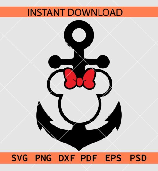 Anchor Minnie Mouse Head SVG, Disney Anchor SVG, Anchor In Minnie Head SVG
