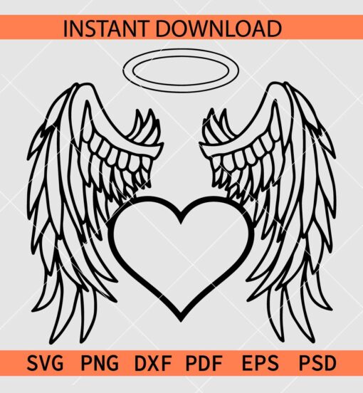 Angel Wings SVG,  Angel Wings With Heart Symbol SVG, Love Symbol Angel Wings SVG