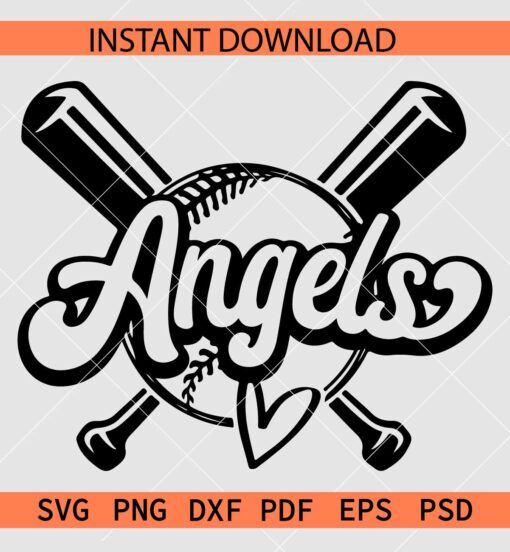 Angels Baseball SVG, Angels with Baseball ball and hit sticks SVG, The Angels SVG