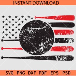 Base Ball Flag Distressed SVG, Patriotic Baseball Ball and Stick SVG, Grunge Baseball Flag SVG