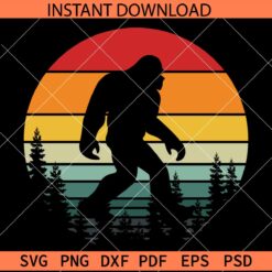 Big Foot Inside Retro Circle SVG, Pine Trees Retro Circle Big Foot SVG