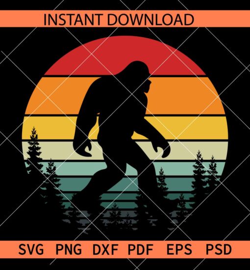 Big Foot Inside Retro Circle SVG, Pine Trees Retro Circle Big Foot SVG