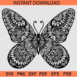 Butterfly Mandala SVG, Floral Butterfly SVG, Butterfly Zentangle SVG