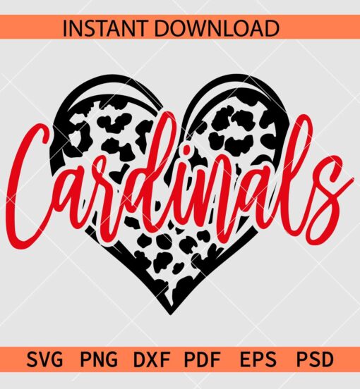 Cardinals Leopard Prints Heart SVG, Cheetah Prints Cardinals SVG