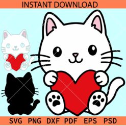 Cat with heart svg, Valentine Kitten SVG, Hello Kitty Valentine SVG