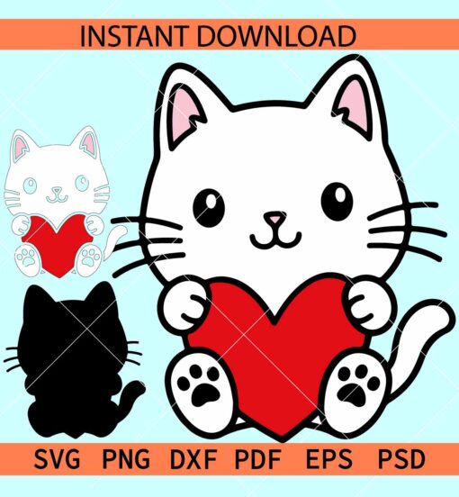 Cat with heart svg, Valentine Kitten SVG, Hello Kitty Valentine SVG