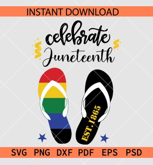 Celebrate Juneteenth Flip flops SVG, Est 1865 Flip Flops SVG