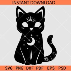 Celestial Cat SVG, Celestial Moon inside cat stencil SVG, Mystical Black Cat with Moon SVG