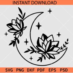 Celestial Flowers SVG, Floral Celestial Moon SVG