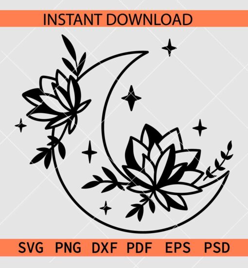 Celestial Flowers SVG, Floral Celestial Moon SVG