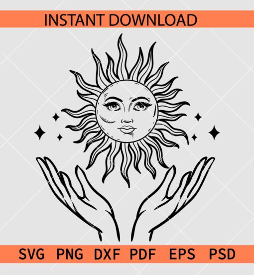 Celestial Girl Face SVG, Celestial Face and Hands SVG, Moon Face and Hands SVG