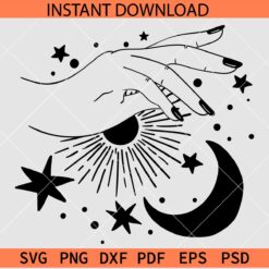 Celestial Hand With Moon and Stars SVG, Celestial Hand with Sun SVG