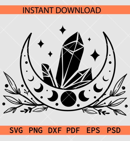 Celestial Moon SVG, Moon with crystals SVG, Celestial Moon with Crystals SVG