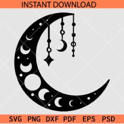Celestial Moon stencil SVG, Mystical Moon SVG, Magical Moon Vector svg