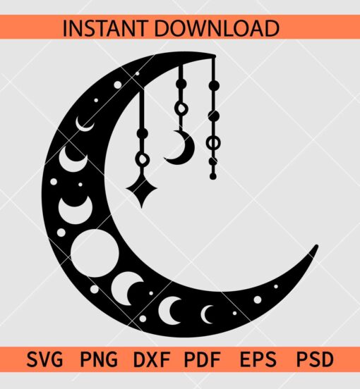 Celestial Moon stencil SVG, Mystical Moon SVG, Magical Moon Vector svg