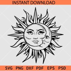 Celestial Sun with man and girl Face SVG, Magical man and woman face inside sun Moon SVG
