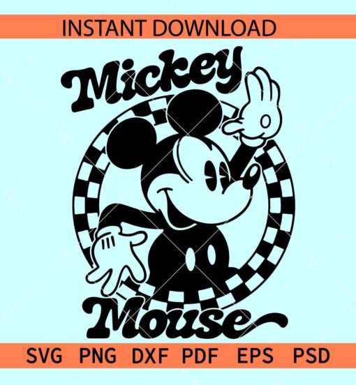 Checkered Magical Mickey Mouse SVG, Retro Mickey Mouse SVG, Waving Disney SVG