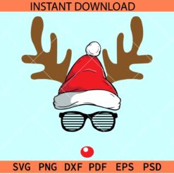 Christmas reindeer sunglasses SVG, Deer Horn with santa hat SVG, Santa hat and sunglasses reindeer SVG