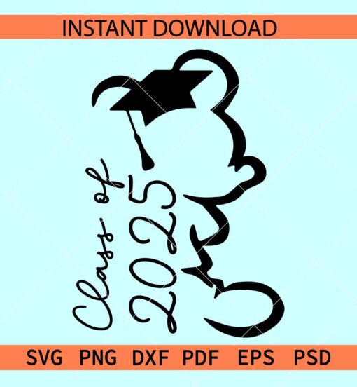 Class of 2025 Disney Line art SVG, Mickey Class of 2025 SVG, Mickey with graduation hat SVG