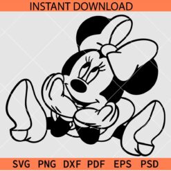 Cute Minnie Mouse Sitting SVG, Minnie with Bow Sketch SVG, Minnie Mouse Coloring Page SVG