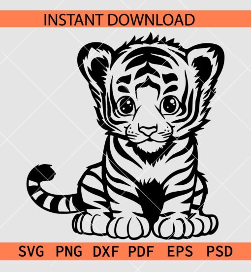 Cute Tiger Cub SVG, Baby Tiger Silhouette SVG, Tiger Cub Vector 