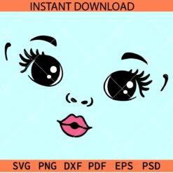 Cute eyes and lips SVG, Girl Lips and eyes SVG, Beautiful girl face SVG, Girl Kiss SVG