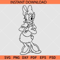Daisy Duck Standing SVG, Happy Daisy with Bow SVG, Disney Duck Sketch SVG
