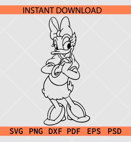 Daisy Duck Standing SVG, Happy Daisy with Bow SVG, Disney Duck Sketch SVG