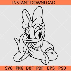 Daisy Duck Waving SVG, Happy Daisy with Bow Line Art SVG, Disney Duck Sketch SVG
