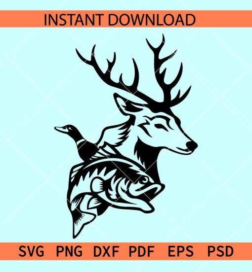 Deer duck fish SVG, Fishing Design SVG, Hunting Season SVG