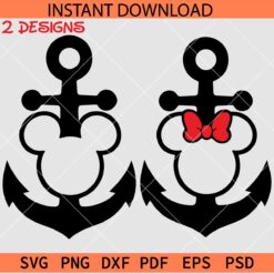 Disney Anchor Bundle SVG, Anchor In Mickey Head SVG, Minnie Mouse Head Anchor SVG