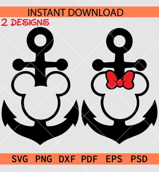 Disney Anchor Bundle SVG, Anchor In Mickey Head SVG, Minnie Mouse Head Anchor SVG