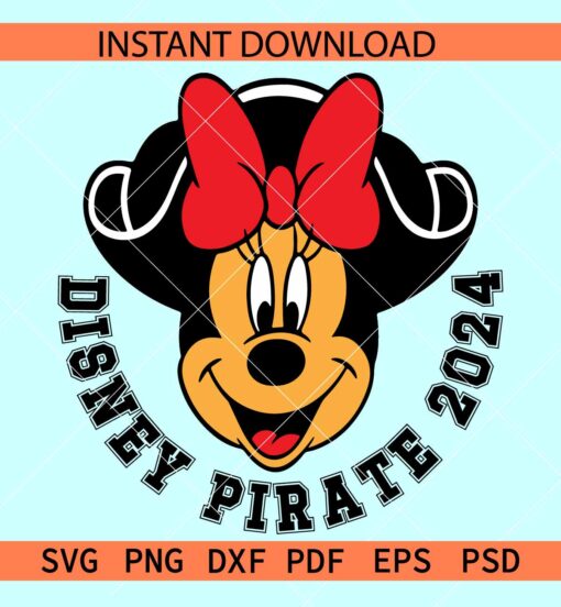 Disney Pirate 2024 SVG, Minnie with Bow Pirate SVG, Happy Minnie Mouse SVG, Disney head bow Pirate SVG