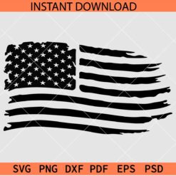 Distressed American Flag Black SVG, Grunge Patriotic Flag SVG, Distressed US Flag SVG