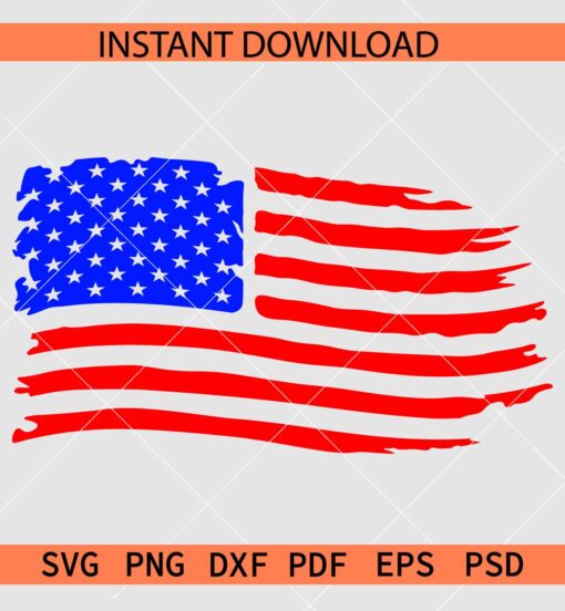 Distressed American Flag Colored SVG, Grunge Patriotic Flag SVG, 4th of July Ragged Flag SVG
