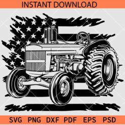 Distressed USA Flag With Farm Tractor SVG, Patriotic Farmer SVG, 4th of July Tractor SVG