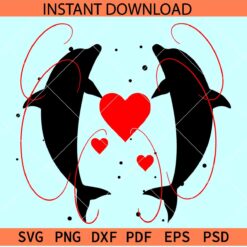 Dolphin with Heart Symbol SVG, Dolphin Love SVG, Fish lover SVG
