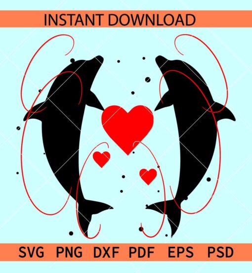 Dolphin with Heart Symbol SVG, Dolphin Love SVG, Fish lover SVG