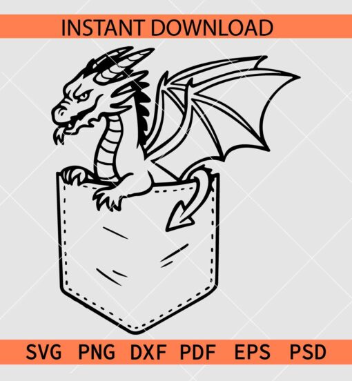 Dragon Pocket Shirt SVG, Dragon Pocket Sketch SVG, Pocket Drawing with Dragon SVG