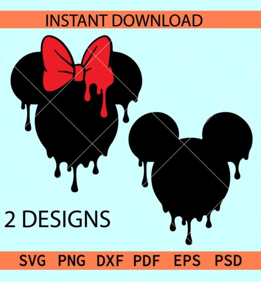 Dripping Mickey Minnie Bundle SVG, Dripping Disney Head SVG, Disney Head Dripping SVG Bundle 