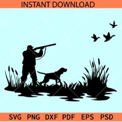 Duck Hunter SVG, Dog and man hunting ducks SVG, Hunting Season SVG