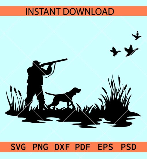 Duck Hunter SVG, Dog and man hunting ducks SVG, Hunting Season SVG
