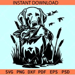 Duck Hunting Dog SVG,  Dog Biting Duck SVG, Hunting Dog in Swamp SVG 