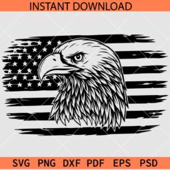 Eagles Inside American Flag SVG, Patriotic Eagle Head Décor SVG, Distressed Flag with Eagle SVG