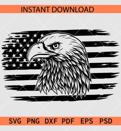 Eagles Inside American Flag SVG, Patriotic Eagle Head Décor SVG, Distressed Flag with Eagle SVG