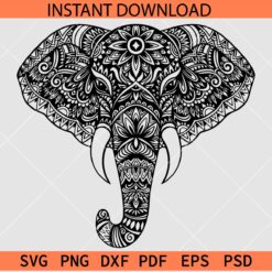 Elephant Mandala SVG, Elephant Head Zentangle SVG, Mandala Zentangle Elephant Head SVG