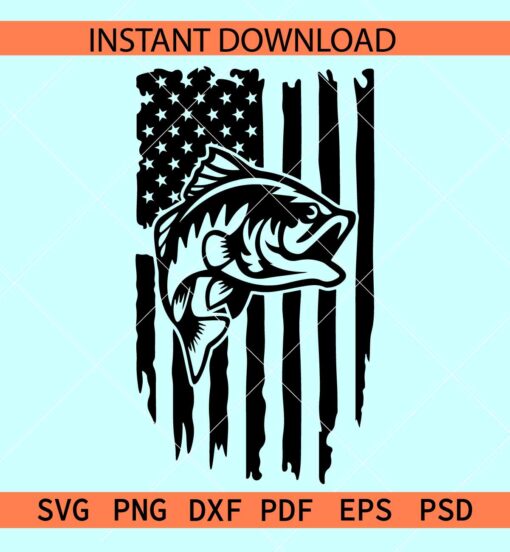 Fish in grunge flag SVG, Fisherman Flag SVG, Fishing Flag SVG, Patriotism SVG
